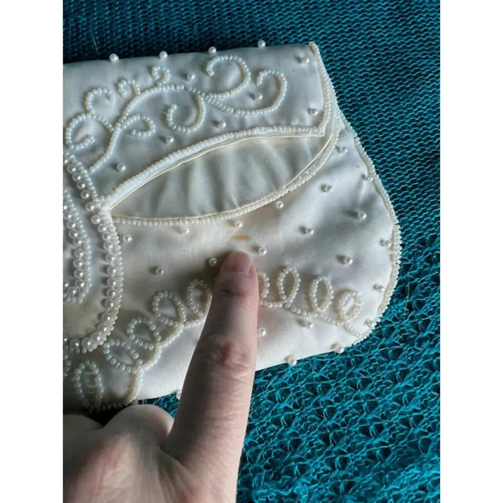 beaded clutch beaded cream bridal